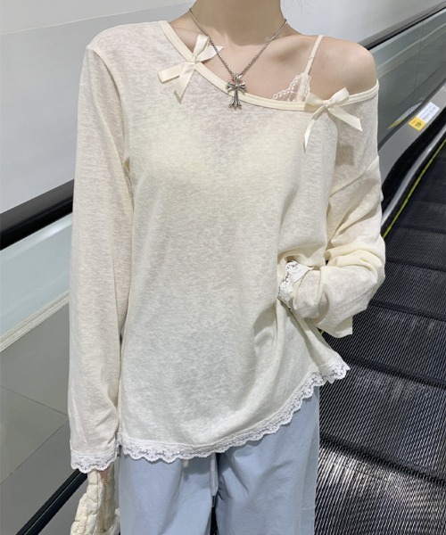 Flugge（フラッジー）の「リボンレース長袖トップス（その他トップス・レディース・アイボリー・FREE）」の4枚目の写真