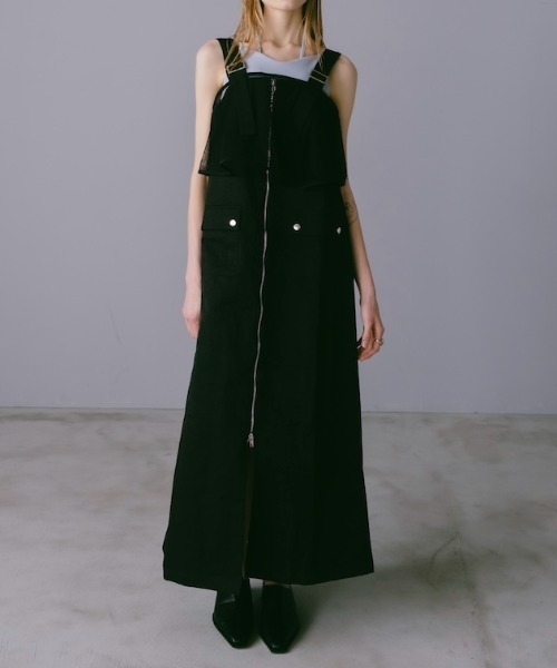 サロペット・オーバーオール・オールインワン MARTE 80s Polyester LamePrint All-in-one MARTE｜マルテのオールインワン・サロペット（ブラック/黒色系・フル