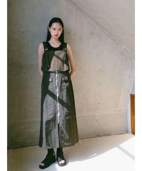 sahara(サハラ)の「2piece Nylon Salopette/2ピースナイロン素材サロペット(サロペット/オーバーオール・レディース・ブラック/アイボリー/カーキ・FREE)」の12枚目の写真