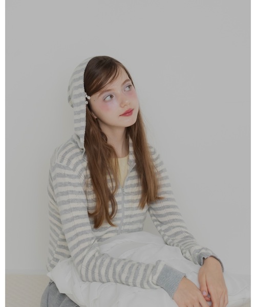 JUMELLE(ジュメロ)の「ボーダーニットカーデ(カーディガン/ボレロ・レディース・グレー・FREE)」の3枚目の写真