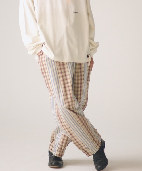 ADAMPATEK/jacquard check-stripe easy pants/チェックxストライプ