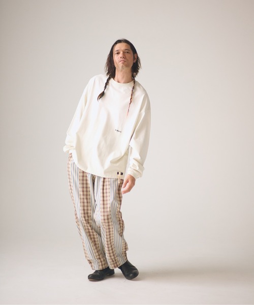 ADAM PATEK(アダムパテック)の「ADAMPATEK/jacquard check-stripe easy pants/チェックxストライプジャガードイージーパンツ(その他パンツ・メンズ・ホワイト/ブラック・2/1)」の6枚目の写真
