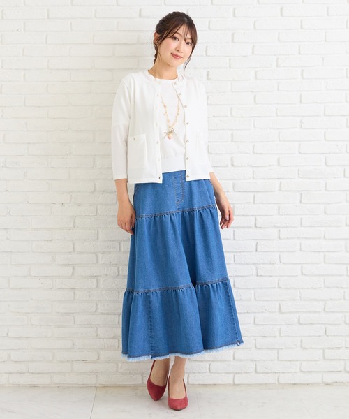 Rose Tiara（ローズティアラ）の「ティアードデニムスカート（スカート・レディース・ネイビー・38/42/46）」の4枚目の写真