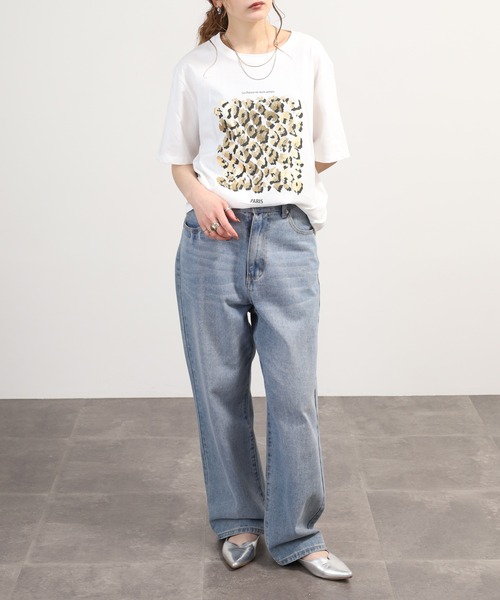 EGLANTINE(エグランティーヌ)の「EGLANTINE レオパード箔プリント半袖カットソー(Tシャツ/カットソー・レディース・カーキ/ブラック/オフホワイト・40)」の16枚目の写真