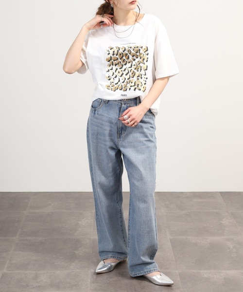 EGLANTINE(エグランティーヌ)の「EGLANTINE レオパード箔プリント半袖カットソー(Tシャツ/カットソー・レディース・カーキ/ブラック/オフホワイト・40)」の17枚目の写真