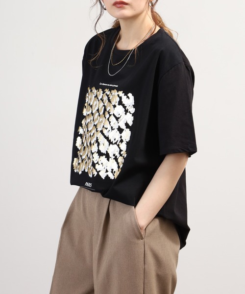 EGLANTINE(エグランティーヌ)の「EGLANTINE レオパード箔プリント半袖カットソー(Tシャツ/カットソー・レディース・カーキ/ブラック/オフホワイト・40)」の22枚目の写真