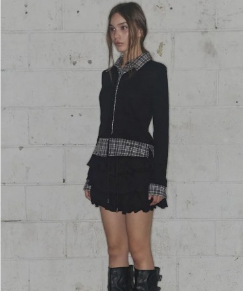 FANCY CLUB(ファンシークラブ)の「◇FANCYCLUB◇ブランド直輸入正規品/チェック/ストライプ シャツ レイヤード カーディガン CHECK/STRIPE SHIRT LAYERED CARDIGAN(カーディガン/ボレロ・レディース・チャコール/ブラック・FREE)」の11枚目の写真