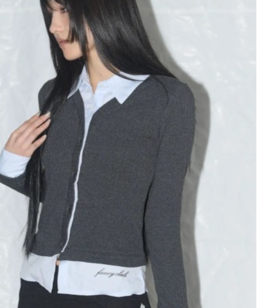 FANCY CLUB(ファンシークラブ)の「◇FANCYCLUB◇ブランド直輸入正規品/チェック/ストライプ シャツ レイヤード カーディガン CHECK/STRIPE SHIRT LAYERED CARDIGAN(カーディガン/ボレロ・レディース・チャコール/ブラック・FREE)」の8枚目の写真