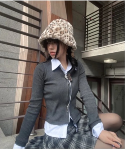 FANCY CLUB(ファンシークラブ)の「◇FANCYCLUB◇ブランド直輸入正規品/チェック/ストライプ シャツ レイヤード カーディガン CHECK/STRIPE SHIRT LAYERED CARDIGAN(カーディガン/ボレロ・レディース・チャコール/ブラック・FREE)」の9枚目の写真