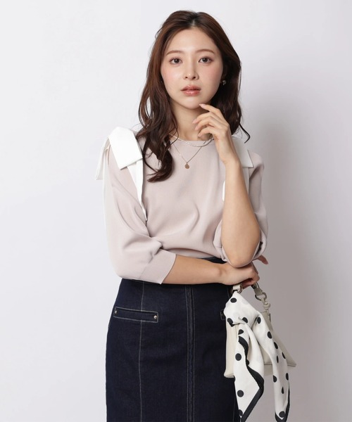 Apuweiser-riche（アプワイザーリッシェ）の「ダブルリボンスリットニット（ニット/セーター・レディース・ピンクベージュ/ホワイト/ネイビー/ミント・2）」の4枚目の写真