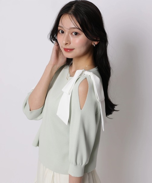 Apuweiser-riche（アプワイザーリッシェ）の「ダブルリボンスリットニット（ニット/セーター・レディース・ピンクベージュ/ホワイト/ネイビー/ミント・2）」の7枚目の写真