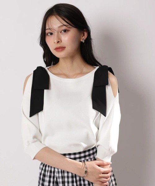 Apuweiser-riche（アプワイザーリッシェ）の「ダブルリボンスリットニット（ニット/セーター・レディース・ピンクベージュ/ホワイト/ネイビー/ミント・2）」の9枚目の写真