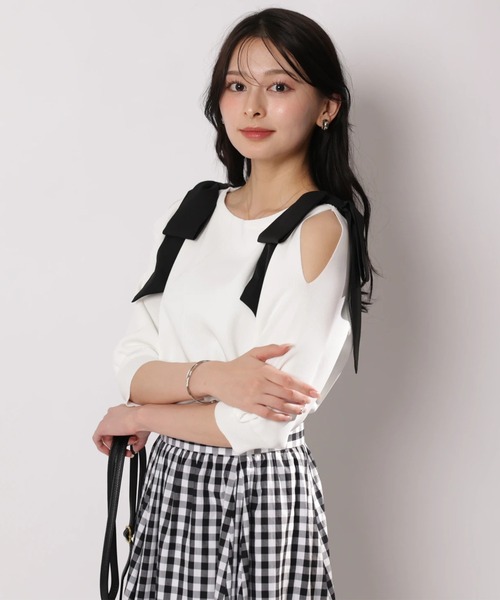 Apuweiser-riche（アプワイザーリッシェ）の「ダブルリボンスリットニット（ニット/セーター・レディース・ピンクベージュ/ホワイト/ネイビー/ミント・2）」の10枚目の写真