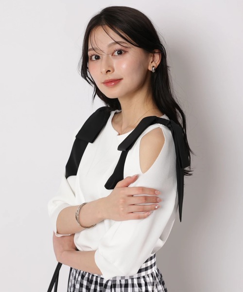 Apuweiser-riche（アプワイザーリッシェ）の「ダブルリボンスリットニット（ニット/セーター・レディース・ピンクベージュ/ホワイト/ネイビー/ミント・2）」の11枚目の写真