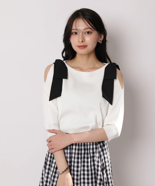 Apuweiser-riche（アプワイザーリッシェ）の「ダブルリボンスリットニット（ニット/セーター・レディース・ピンクベージュ/ホワイト/ネイビー/ミント・2）」の12枚目の写真