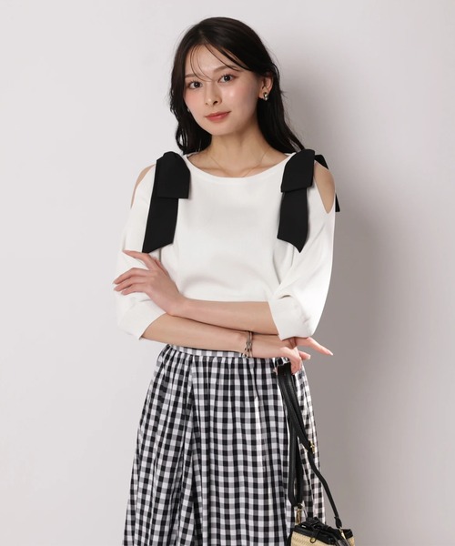 Apuweiser-riche（アプワイザーリッシェ）の「ダブルリボンスリットニット（ニット/セーター・レディース・ピンクベージュ/ホワイト/ネイビー/ミント・2）」の14枚目の写真