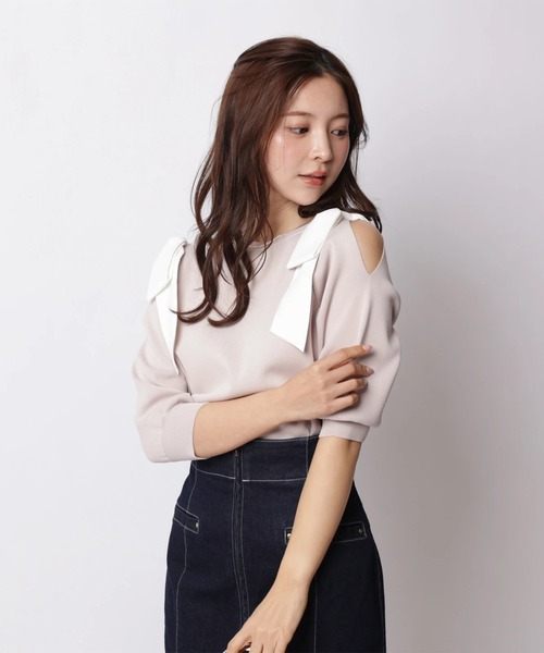 Apuweiser-riche（アプワイザーリッシェ）の「ダブルリボンスリットニット（ニット/セーター・レディース・ピンクベージュ/ホワイト/ネイビー/ミント・2）」の21枚目の写真