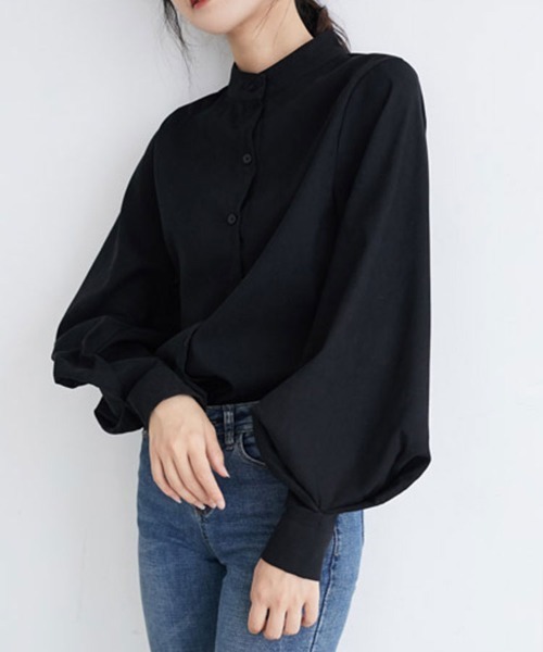 SallyLunn(サリーラン)の「バンドカラーボリュームスリーブブラウス(シャツ/ブラウス・レディース・ホワイト/ベージュ/ブルー/ブラック・LARGE/MEDIUM)」の11枚目の写真
