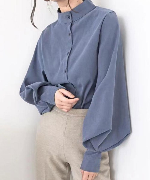 SallyLunn(サリーラン)の「バンドカラーボリュームスリーブブラウス(シャツ/ブラウス・レディース・ホワイト/ベージュ/ブルー/ブラック・LARGE/MEDIUM)」の18枚目の写真