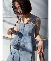 LAGUNAMOON | デニムペプラムキャミソール 【夏服】【セットアップ対応】 【ビスチェ】【レイヤードトップス】(キャミソール)
