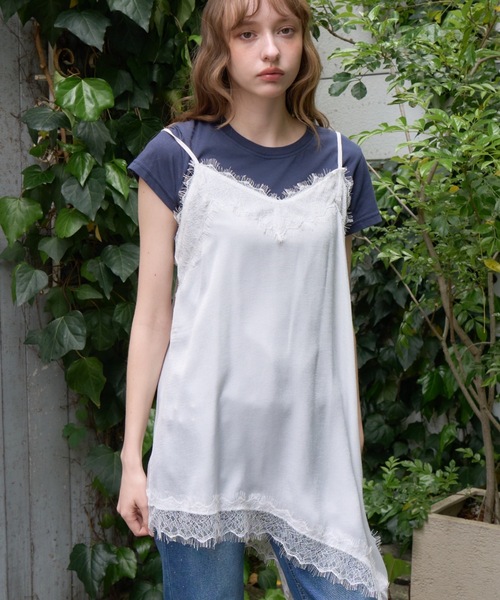Birthday room(バースデイルーム)の「レースサテンアシメキャミOP/Lace satin asymmetrical camisole dress(ワンピース・レディース・オフホワイト/ブラック・FREE)」の9枚目の写真