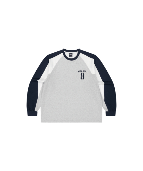 HDEX(エイチデックス)の「ナンバー8 ラグランブロックロングスリーブ (メランジホワイト)(Tシャツ/カットソー・メンズ・ホワイト・MEDIUM/LARGE/X-LARGE/2XL)」の2枚目の写真