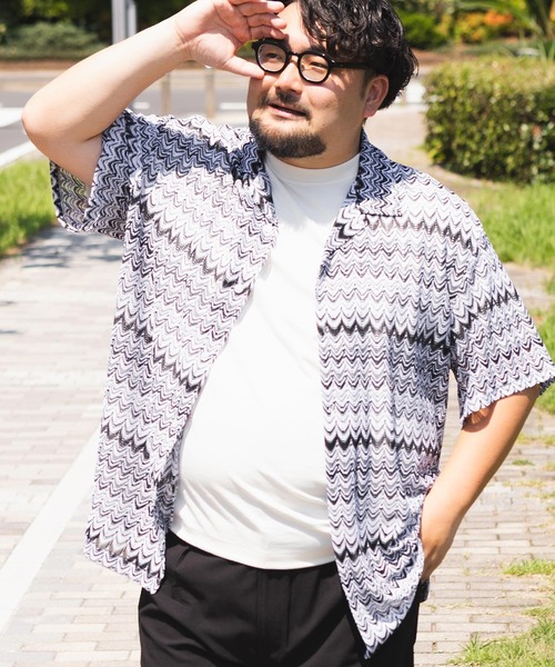 SAKAZEN(サカゼン)の「シャツ 半袖 メンズ 大きいサイズバルファレース メッシュ編み 開襟シャツ Hampton wear (ハンプトンウェア)(シャツ/ブラウス・メンズ・ホワイト/ブルー/カーキ・X2(4L~5L)/X1(3L~4L)/X3(6L~7L))」の1枚目の写真