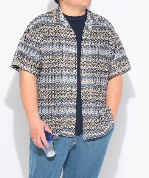 SAKAZEN(サカゼン)の「シャツ 半袖 メンズ 大きいサイズバルファレース メッシュ編み 開襟シャツ Hampton wear (ハンプトンウェア)(シャツ/ブラウス・メンズ・ホワイト/ブルー/カーキ・X2(4L~5L)/X1(3L~4L)/X3(6L~7L))」の3枚目の写真