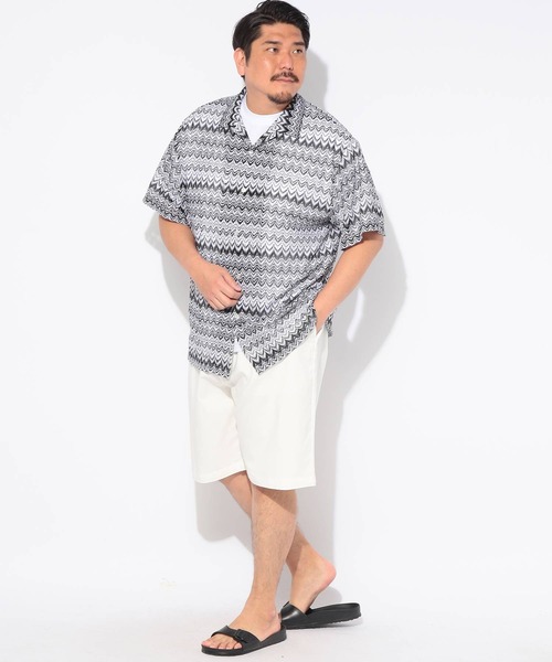 SAKAZEN(サカゼン)の「シャツ 半袖 メンズ 大きいサイズバルファレース メッシュ編み 開襟シャツ Hampton wear (ハンプトンウェア)(シャツ/ブラウス・メンズ・ホワイト/ブルー/カーキ・X2(4L~5L)/X1(3L~4L)/X3(6L~7L))」の8枚目の写真