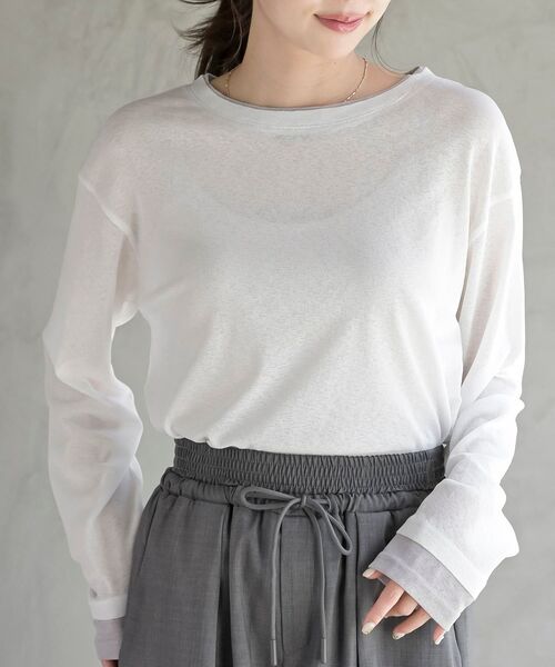 rps(アールピーエス)の「フェイクレイヤードシアーカットソー(Tシャツ/カットソー・レディース・ブラック/グレー/オフホワイト・フリー)」の2枚目の写真