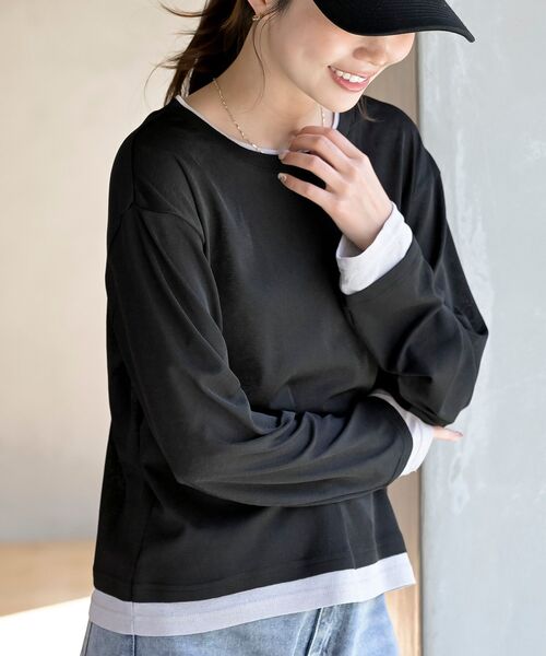 rps(アールピーエス)の「フェイクレイヤードシアーカットソー(Tシャツ/カットソー・レディース・ブラック/グレー/オフホワイト・フリー)」の3枚目の写真