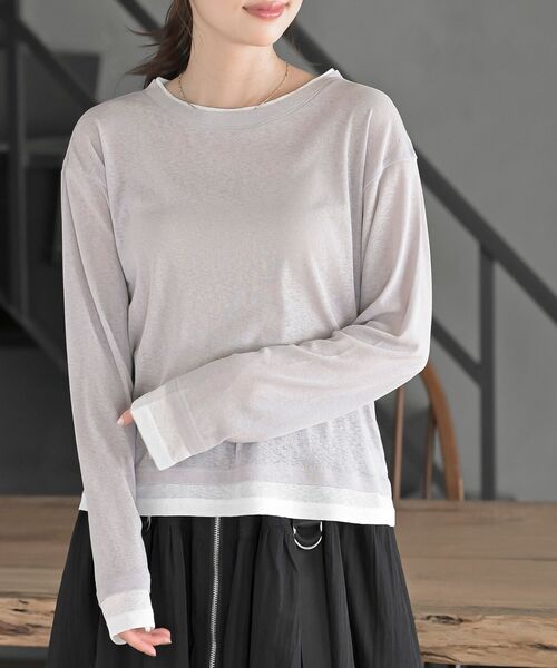 rps(アールピーエス)の「フェイクレイヤードシアーカットソー(Tシャツ/カットソー・レディース・ブラック/グレー/オフホワイト・フリー)」の8枚目の写真