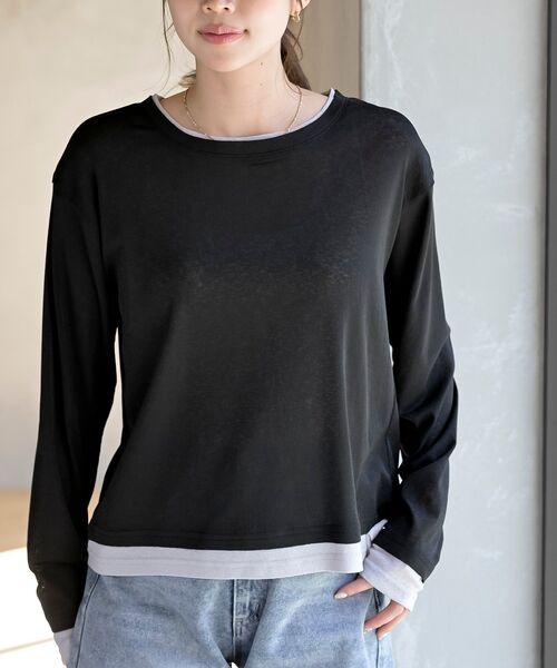 rps(アールピーエス)の「フェイクレイヤードシアーカットソー(Tシャツ/カットソー・レディース・ブラック/グレー/オフホワイト・フリー)」の16枚目の写真