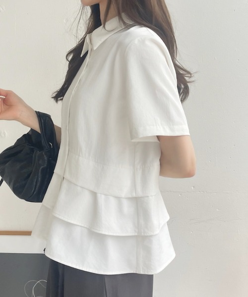 Ada.（エイダ）の「ティアード ペプラム 半袖 シャツ ブラウス（シャツ/ブラウス・レディース・ピンク/ホワイト/サックスブルー・FREE）」の9枚目の写真