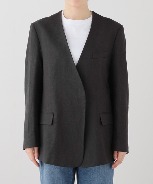 JOURNAL STANDARD(ジャーナルスタンダード)の「ラミーコットンツイル ノーカラー ジャケット(その他アウター・レディース・ブラック系その他/ホワイト×ホワイト・FREE)」の3枚目の写真