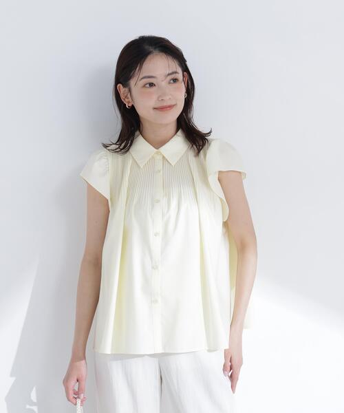NATURAL BEAUTY BASIC（ナチュラルビューティーベーシック）の「プリーツフリルスリーブシャツ（シャツ/ブラウス・レディース・ブルー/オフホワイト/イエロー・ﾌﾘ-）」の3枚目の写真