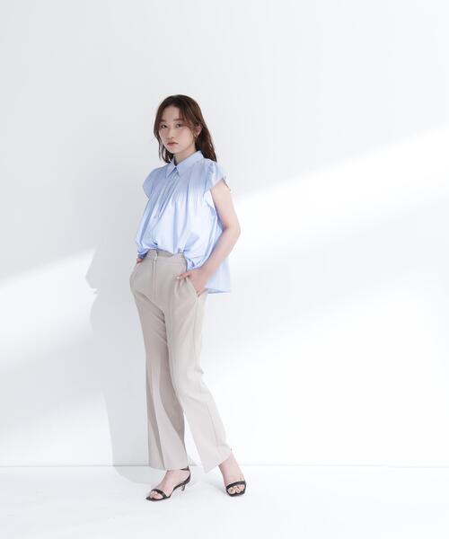 NATURAL BEAUTY BASIC（ナチュラルビューティーベーシック）の「プリーツフリルスリーブシャツ（シャツ/ブラウス・レディース・ブルー/オフホワイト/イエロー・ﾌﾘ-）」の7枚目の写真