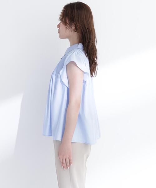NATURAL BEAUTY BASIC（ナチュラルビューティーベーシック）の「プリーツフリルスリーブシャツ（シャツ/ブラウス・レディース・ブルー/オフホワイト/イエロー・ﾌﾘ-）」の8枚目の写真