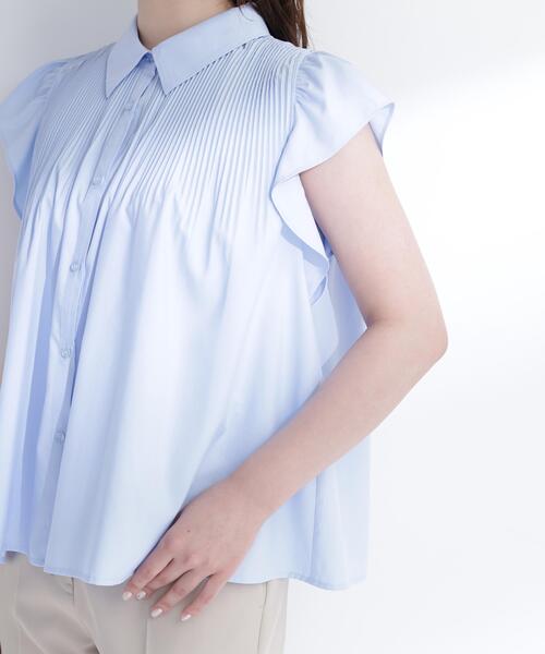 NATURAL BEAUTY BASIC（ナチュラルビューティーベーシック）の「プリーツフリルスリーブシャツ（シャツ/ブラウス・レディース・ブルー/オフホワイト/イエロー・ﾌﾘ-）」の12枚目の写真