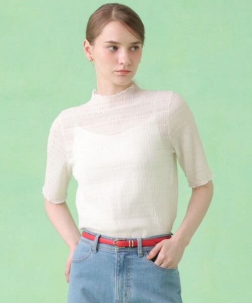 ANAYI（アナイ）の「シャーリング５分袖 プルオーバー（Tシャツ/カットソー・レディース・オフホワイト/ミント/ネイビー・38/36）」の9枚目の写真
