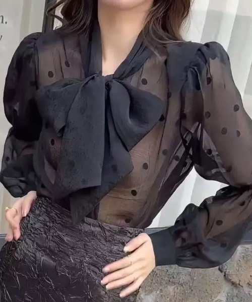 gossip!ロサンゼルス(ゴシップロサンゼルス)の「ドットパターン ボウタイブラウス(シャツ/ブラウス・レディース・ピンク/オフホワイト/ブラック・FREE)」の10枚目の写真