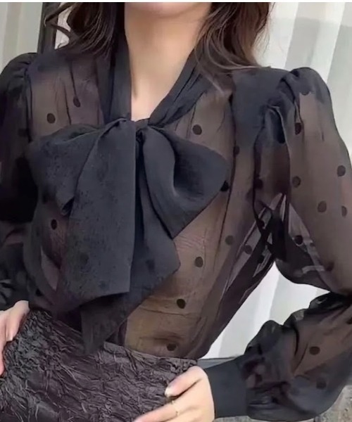 gossip!ロサンゼルス(ゴシップロサンゼルス)の「ドットパターン ボウタイブラウス(シャツ/ブラウス・レディース・ピンク/オフホワイト/ブラック・FREE)」の11枚目の写真