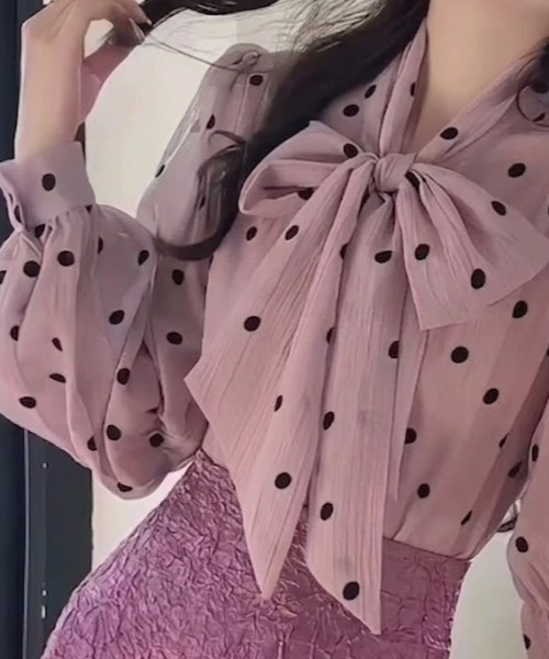 gossip!ロサンゼルス(ゴシップロサンゼルス)の「ドットパターン ボウタイブラウス(シャツ/ブラウス・レディース・ピンク/オフホワイト/ブラック・FREE)」の13枚目の写真