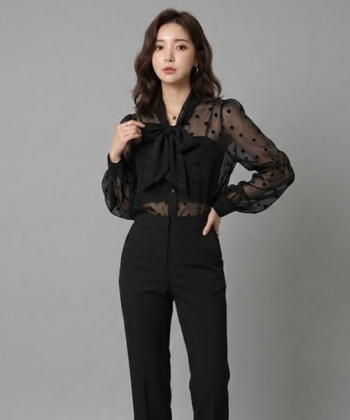 gossip!ロサンゼルス(ゴシップロサンゼルス)の「ドットパターン ボウタイブラウス(シャツ/ブラウス・レディース・ピンク/オフホワイト/ブラック・FREE)」の8枚目の写真