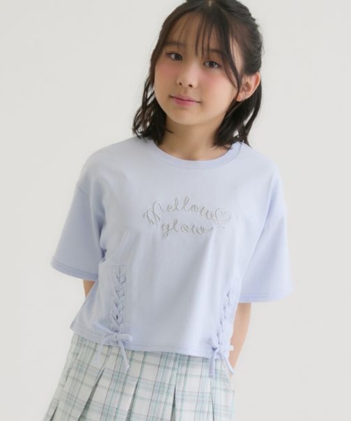 PINK-latte(ピンクラテ)の「アソート柄レースアップ半袖Tシャツ(Tシャツ/カットソー・キッズ・オフホワイト/ブラック/ドット/ミント/ラベンダー・150cm/140cm/160cm/120cm/130cm)」の4枚目の写真