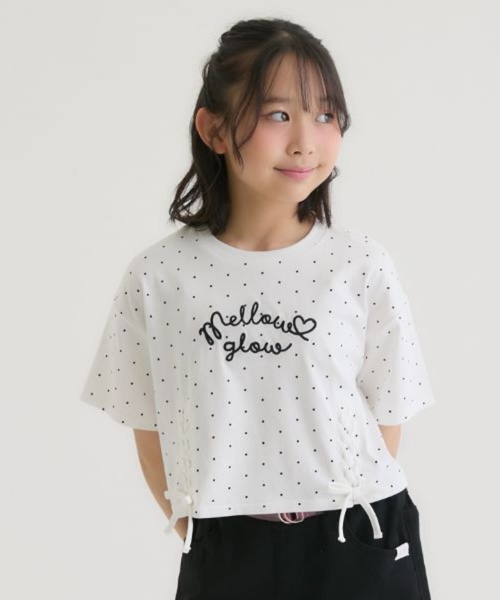 PINK-latte(ピンクラテ)の「アソート柄レースアップ半袖Tシャツ(Tシャツ/カットソー・キッズ・オフホワイト/ブラック/ドット/ミント/ラベンダー・150cm/140cm/160cm/120cm/130cm)」の5枚目の写真