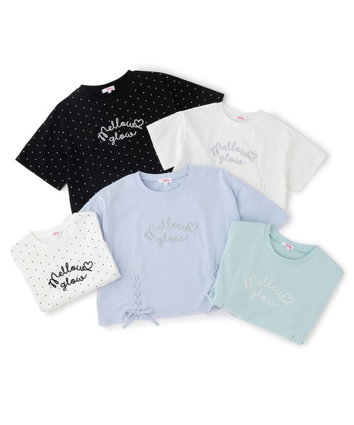 PINK-latte(ピンクラテ)の「アソート柄レースアップ半袖Tシャツ(Tシャツ/カットソー・キッズ・オフホワイト/ブラック/ドット/ミント/ラベンダー・150cm/140cm/160cm/120cm/130cm)」の11枚目の写真