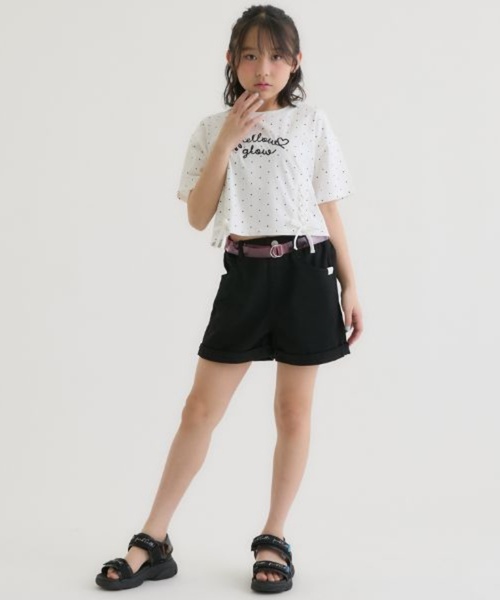 PINK-latte(ピンクラテ)の「アソート柄レースアップ半袖Tシャツ(Tシャツ/カットソー・キッズ・オフホワイト/ブラック/ドット/ミント/ラベンダー・150cm/140cm/160cm/120cm/130cm)」の19枚目の写真