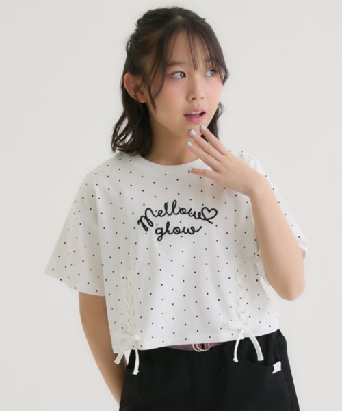 PINK-latte(ピンクラテ)の「アソート柄レースアップ半袖Tシャツ(Tシャツ/カットソー・キッズ・オフホワイト/ブラック/ドット/ミント/ラベンダー・150cm/140cm/160cm/120cm/130cm)」の20枚目の写真