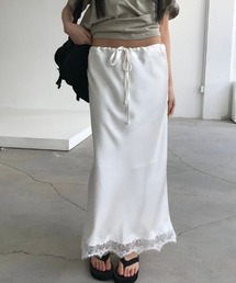 YUGA_YGMC Korean-style satin lace skirt